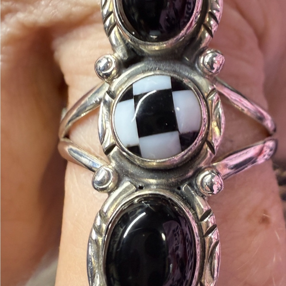 Elegant Black and White Silver Ring